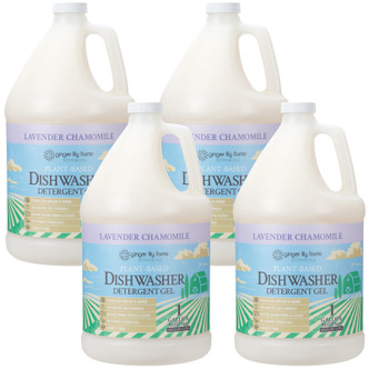 Ginger Lily Farms Botanicals Plant-Based Dishwasher Detergent Gel, Lavender Chamomile, 1 Gallon Refill, Pack of 4