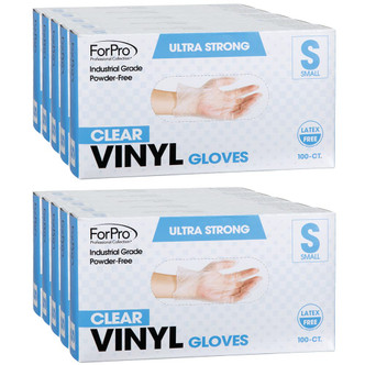 ForPro Clear Powder-Free Vinyl Gloves Small 100-Count, Pack of 10