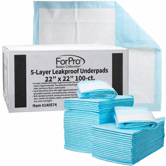 ForPro Basics 5-Layer Leakproof Disposable Underpads, 22" x 22", 100 Count