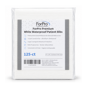 ForPro White Dental Bibs Disposable, 3-Ply Waterproof, 13"x18", 125-Count