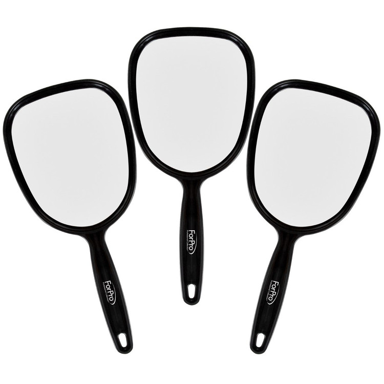 ForPro Classic Hand Mirrors, Black, Compact, 5” W x 10.5” L, 3-Count