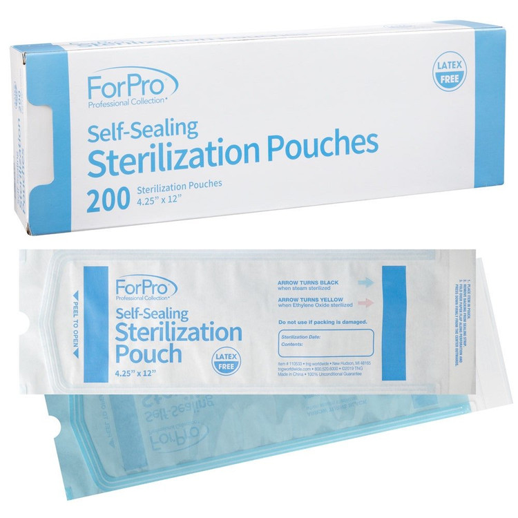 ForPro Self-Sealing Sterilization Pouches 200-Count, 4.25” W x 12” L, 200-Count