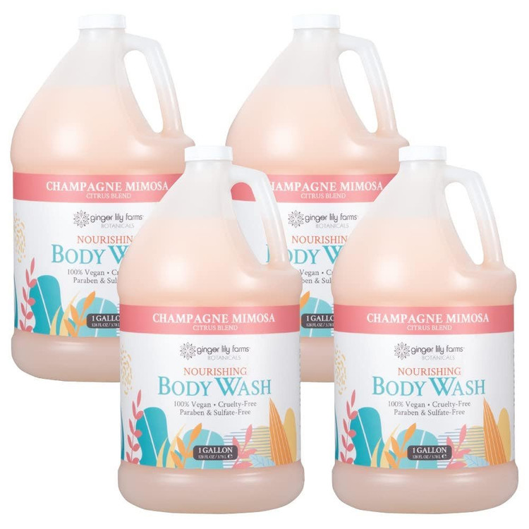 Ginger Lily Farms Botanicals Champagne Mimosa Nourishing Body Wash, Softens, Nourishes and Cleans Skin, Natural Spa Quality, 1 Gallon (Case of 4)