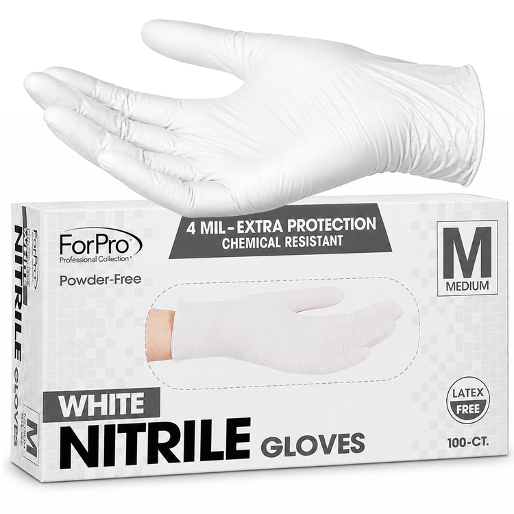 ForPro White Nitrile Gloves 4 Mil. Medium 100-Count