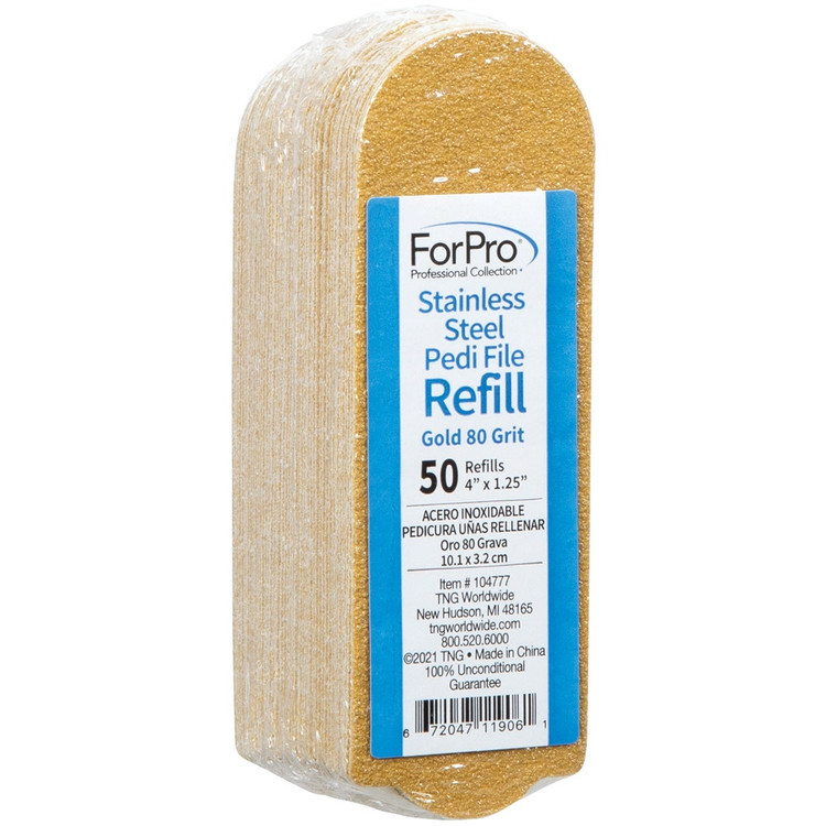 ForPro Stainless Steel Pedi File Refill Gold 80 Grit 50-Count