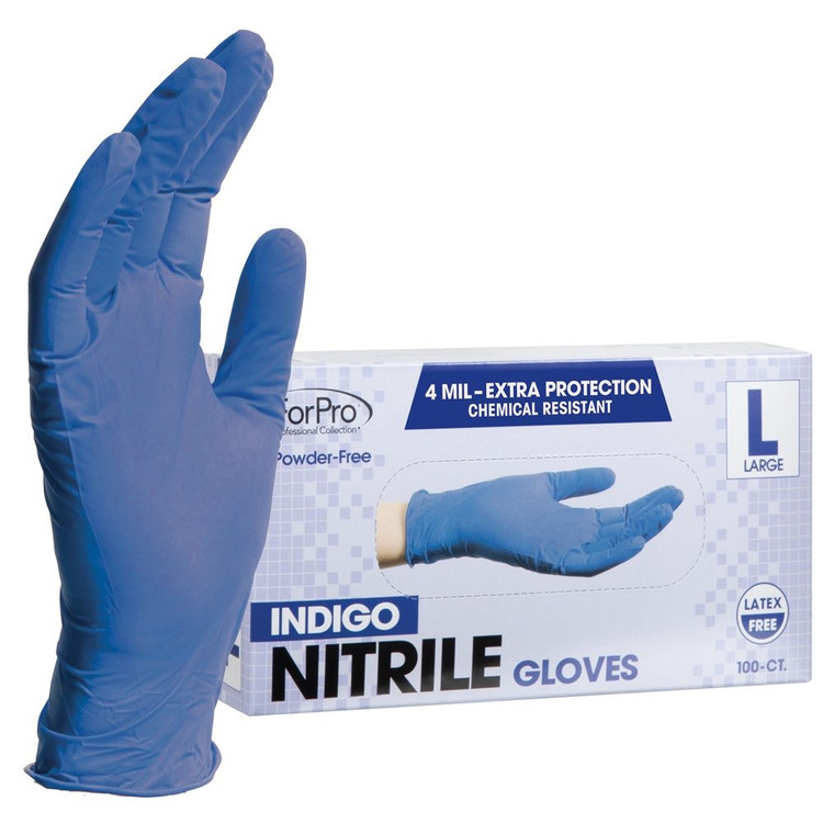 ForPro Indigo Nitrile Gloves Powder-Free 4 Mil. Large 100-Count