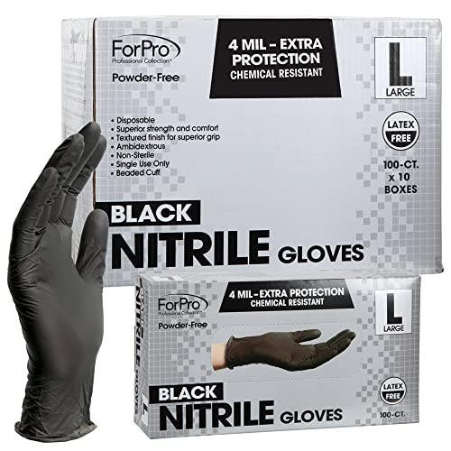 ForPro Black Nitrile Gloves 4 Mil. Large 100-Count 10pk