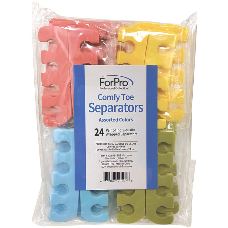 ForPro Comfy Toe Separators, Assorted Colors, Pedicure Toe Separators, 1” W x 3.5” L 24-pairs