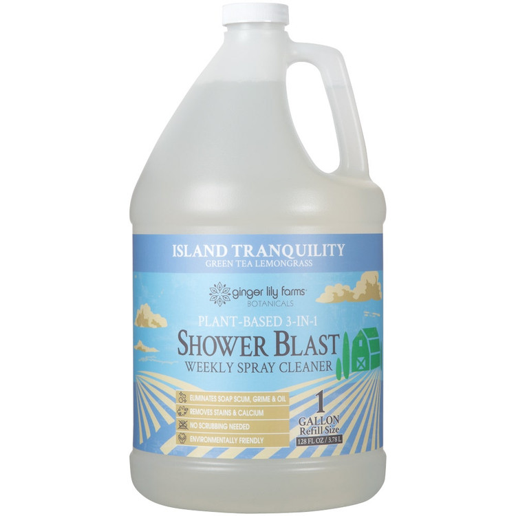 Ginger Lily Farms Botanicals Plant-Based 3-in-1 Shower Blast Weekly Spray Cleaner, Island Tranquility, 1 Gallon