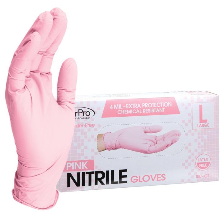 ForPro Pink Nitrile Glove L 100-ct