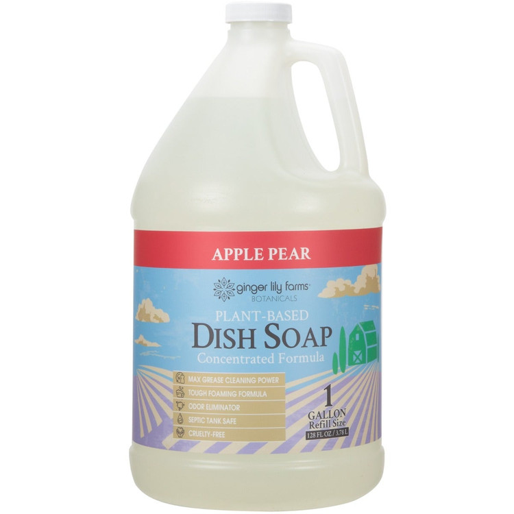 Ginger Lily Farms Botanicals Plant-Based Liquid Dish Soap, Apple Pear Scent, 1 Gallon Refill
