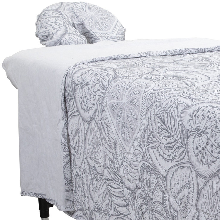 ForPro Premium Designer Flannel 3-Piece Massage Sheet Set, Island Tranquility White