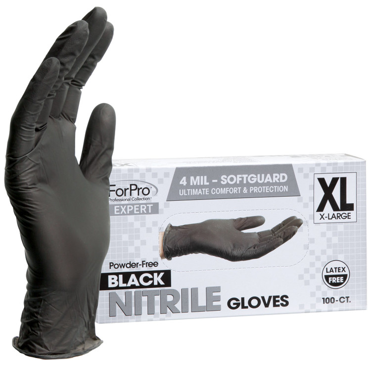 ForPro Expert SoftGuard Black Nitrile Gloves 4 Mil. X-Large 100-Count