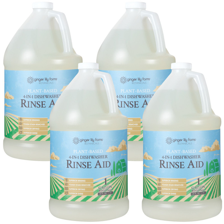 Ginger Lily Farms Botanicals Plant-Based 4-in-1 Dishwasher Rinse Aid, 1 Gallon (Pack of 4)