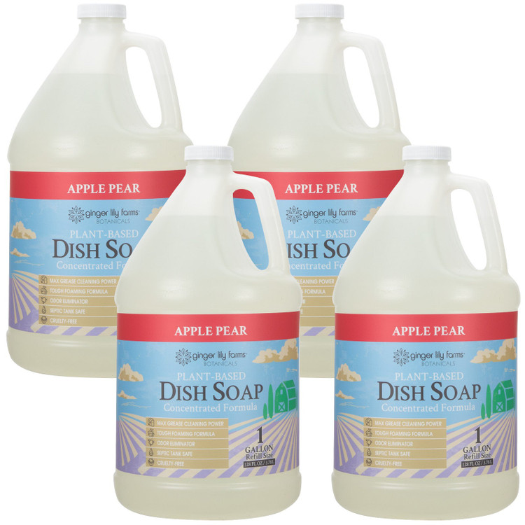 Ginger Lily Farms Botanicals Plant-Based Liquid Dish Soap, Apple Pear Scent, 1 Gallon Refill (Pack of 4)