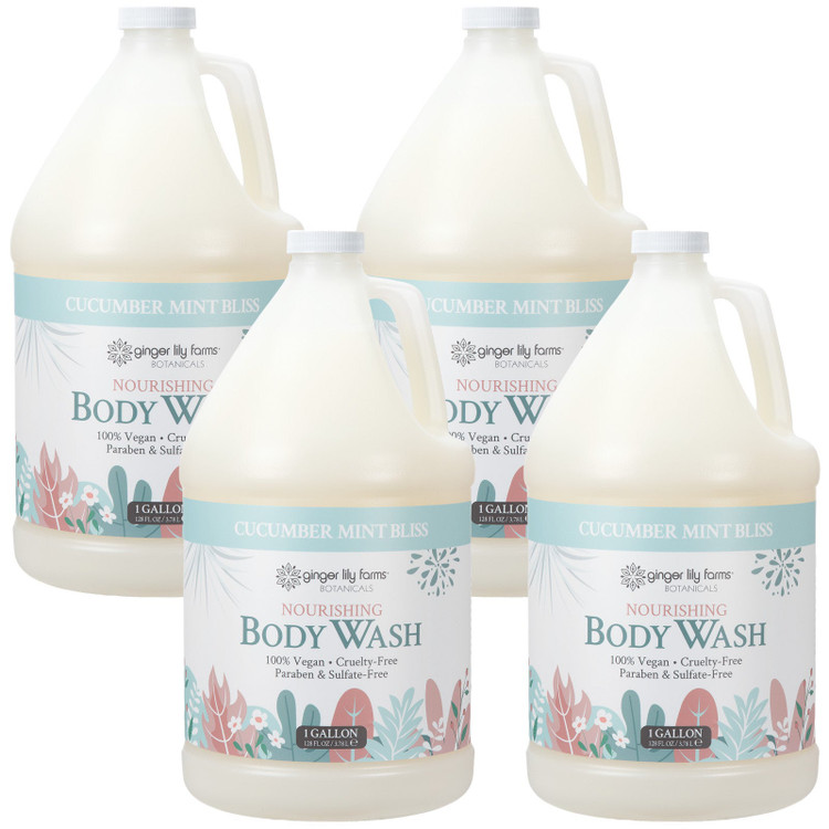Ginger Lily Farms Botanicals Cucumber Mint Bliss Nourishing Body Wash, 1 Gallon (Pack of 4)