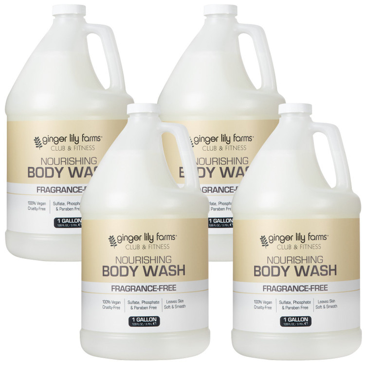 Ginger Lily Farms Club & Fitness Nourishing Body Wash Fragrance-Free, 1 Gallon (Pack of 4)