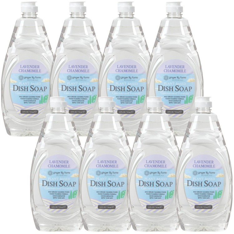 Ginger Lily Farms Botanicals Plant-Based Liquid Dish Soap, Lavender Chamomile Scent, 24 oz., Pack of 8