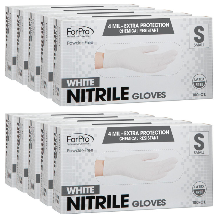 ForPro White Nitrile Gloves 4 Mil. Small 100-Count, 10pk