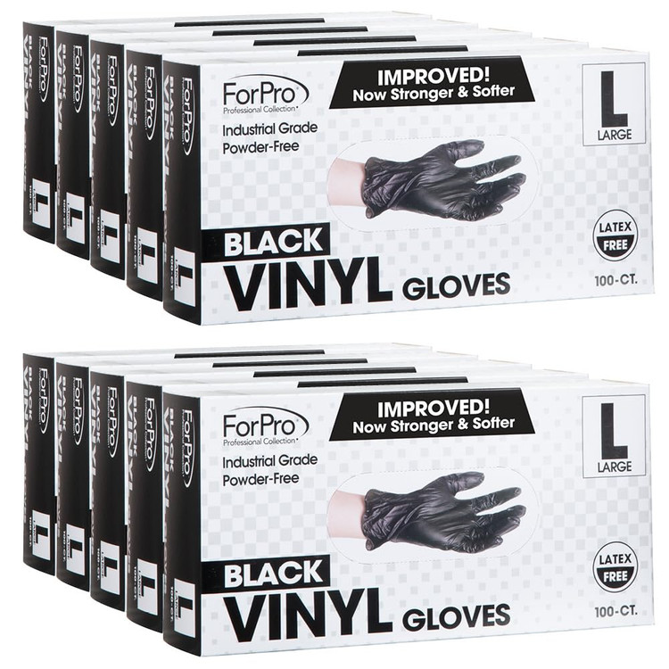 ForPro Black Powder-Free Vinyl Gloves Large 100-Count, Pack of 10