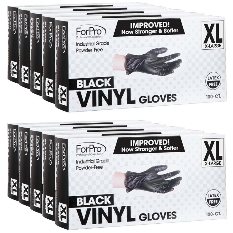 ForPro Black Powder-Free Vinyl Gloves X-Large 100-Count, Pack o 10
