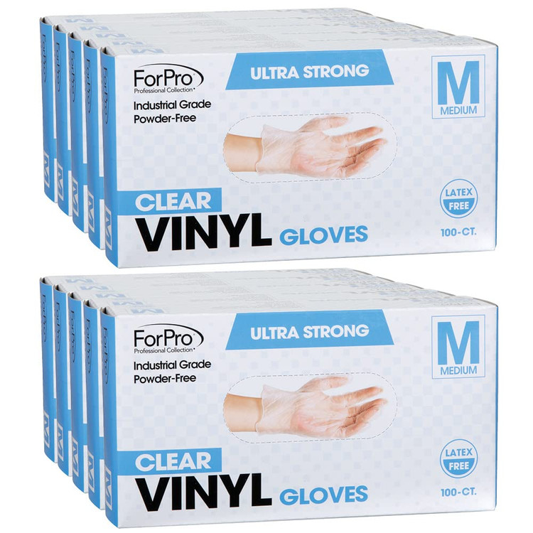 ForPro Clear Powder-Free Vinyl Gloves Medium 100-Count, Pack of 10