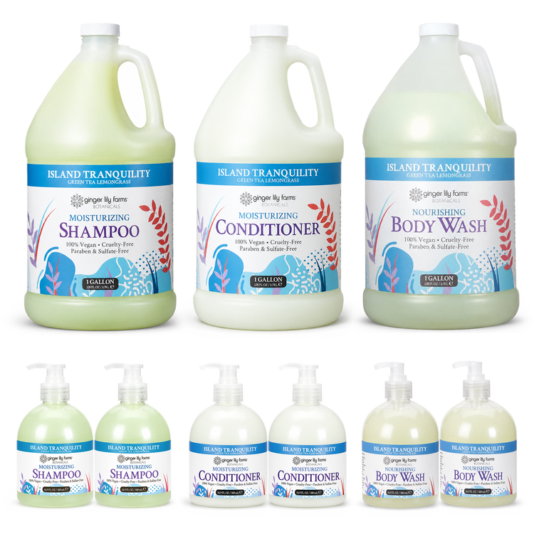 Ginger Lily Farms Botanicals Hospitality Kit, Island Tranquility, 9-Pc Set Includes Shampoo, Conditioner & Body Wash