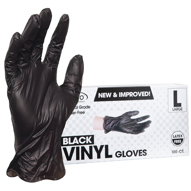 ForPro Black Powder-Free Vinyl Gloves Large 100-Count