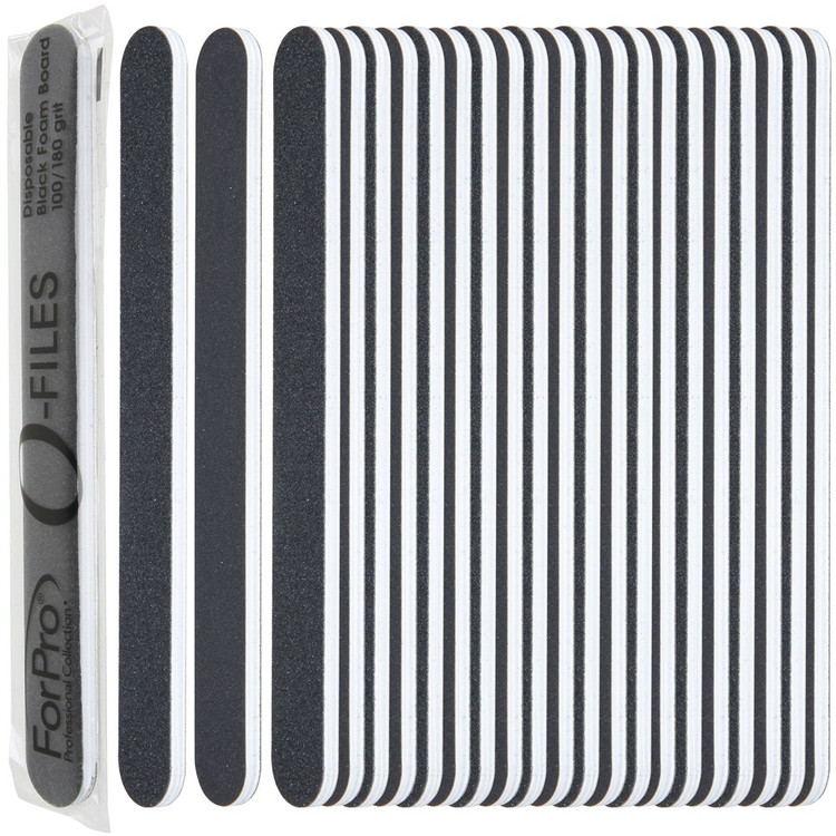 ForPro O-Files Foam Board, 180/400 Grit, Black, Double-Sided Manicure Nail File, 100-Count