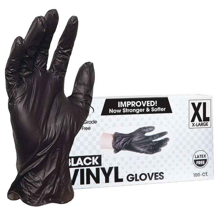 ForPro Black Powder-Free Vinyl Gloves X-Large 100-Count