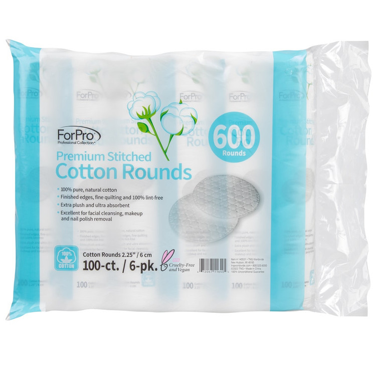 Premium Stitched Cotton Rounds 600-Count (Pack of 6 - 100 Cotton Rounds)