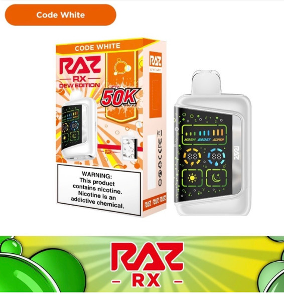 RAZ RX50K Dew Edition Disposable Vape code white  19ml 5% (50000 Puffs)