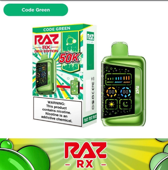 RAZ RX50K Dew Edition Disposable Vape code green 19ml 5% (50000 Puffs)