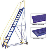 Vestil LAD-14-20-G Steel Rolling Warehouse Ladder, Grip Strut, 14 Steps