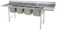 Eagle Group 414-18-4-24 31 3/4" x 128" four compartment - 414 series coved corner sink, 24" x