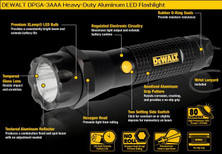 DeWalt DPGA-3AAA Heavy-Duty Aluminum LED FlashLight, 3 AAA, 80 LUMENS