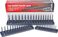 Hansen Global HAN9302 3 Pc. Metric Easy ID Socket Tray Set - Grey