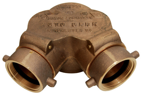 Dixon 90DCS4025F-NB 90 Degree 4" FNPT x 2-1/2" FNST Dbl Clapper Siamese-Brass, No Branding