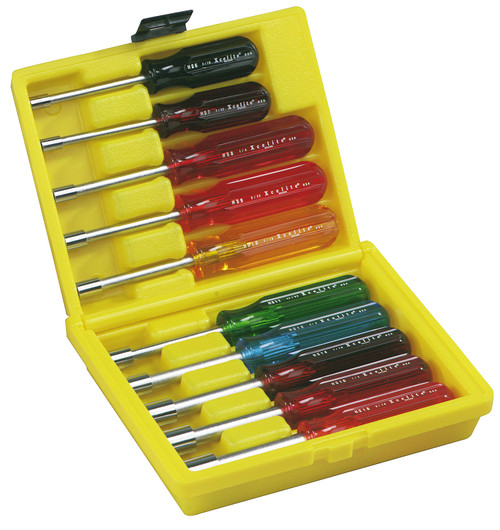 Xcelite HS618 10-Piece SAE Full Hollow Shaft Nutdriver Kit in Yellow Plastic Case