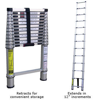 Vestil TLAD-12 Telescoping Ladder, Extended Steps: 6"-12', Capacity (lbs.): 225