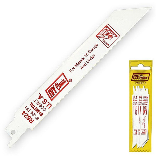 Ivy Classic 28316 R624P 6" 24T Bi-Metal Reciprocating Saw Blade, Pouch of 5