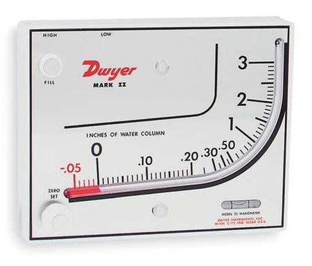Dwyer MARK II 25 Molded plastic manometer, 0-3" w.c., red oil