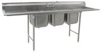 Eagle Group 314-22-3-24 29 3/4" x 120 1/2" three-compartment, 314 series coved corner sink, 22