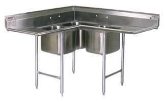 Eagle Group C314-10-3-12 39" x 43" 314 series corner sink, (3) 10" x 14" x 10" sink bowls, (2)