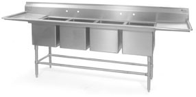 Eagle Group FN2880-4-24-14/3 35" x 136" four compartment, spec-master FN series coved corner sink,