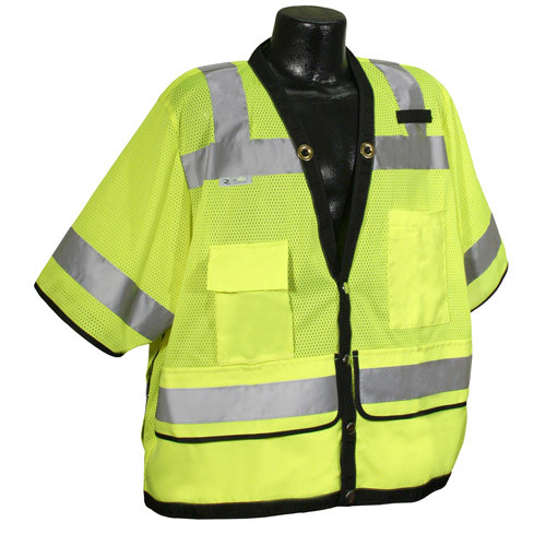 Radians SV59-3ZGD-4X Saftey Vest Class 3, Heavy Duty Surveyor, Mesh/Solid Green, 4X-Large