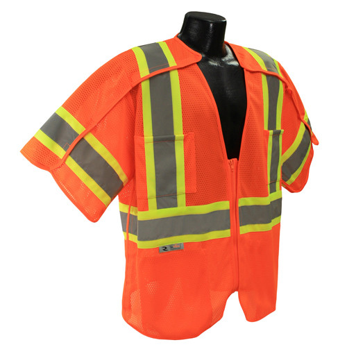 Radians SV24-3ZOM-XL/2X Saftey Vest Class 3, Breakawy Surveyor, Mesh Orange, XL/2XL