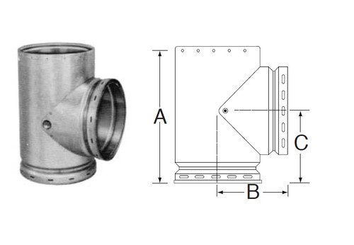 MetalBest 122100 Standard Gas Vent Tee, 22" ID