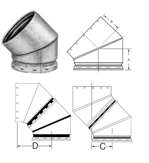 MetalBest 142215 Gas Vent 45 Degree Elbow, 42" ID