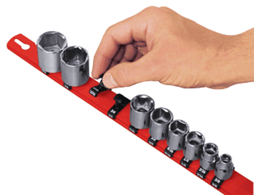 Ernst ERN8300 1/4" Universal Socket Rail Organizer with Dura-Clip Socket Clips - Red